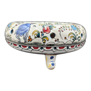 Vintage Portuguese Hand Painted Ceramic Circular Flower Frog Vase