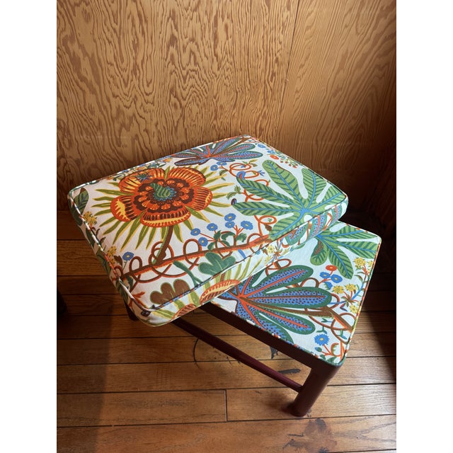 Early 21st Century Country Armchair & Ottoman Reupholstered in Josef Frank “Aralia” Linen for Svenskt Tenn For Sale - Image 5 of 7