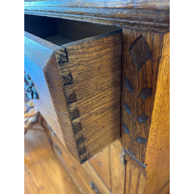 Victorian Early 1900s Oak Chest of Drawers, Highboy, Dresser With Mirror For Sale - Image 6 of 9