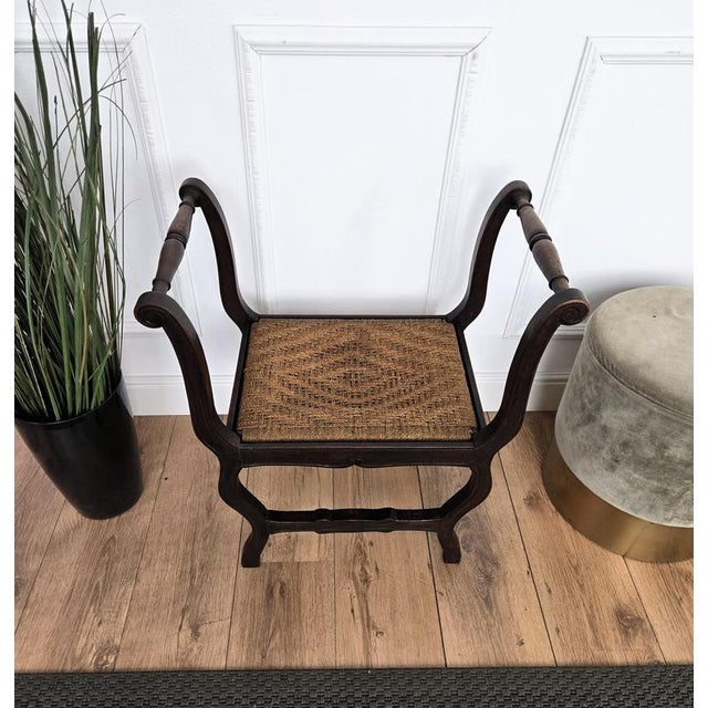 Mid-Century Italian Carved Wood and Woven Cord Rope Stool, 1960s For Sale - Image 6 of 8