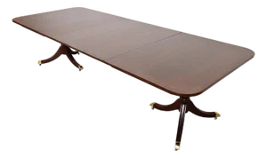 Kindel Furniture Georgian Banded Mahogany Double Pedestal Extension Dining Table, Newly Refinished
