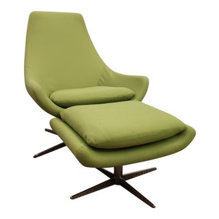 Mid-Century Danish Modern Lime Green Swivel Lounge Chair & Ottoman For Sale