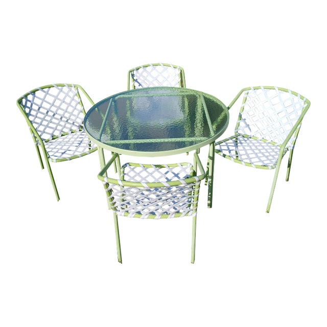 Vintage Brown Jordan Tamiami Table & 4 Chairs in Green, Attributed For Sale