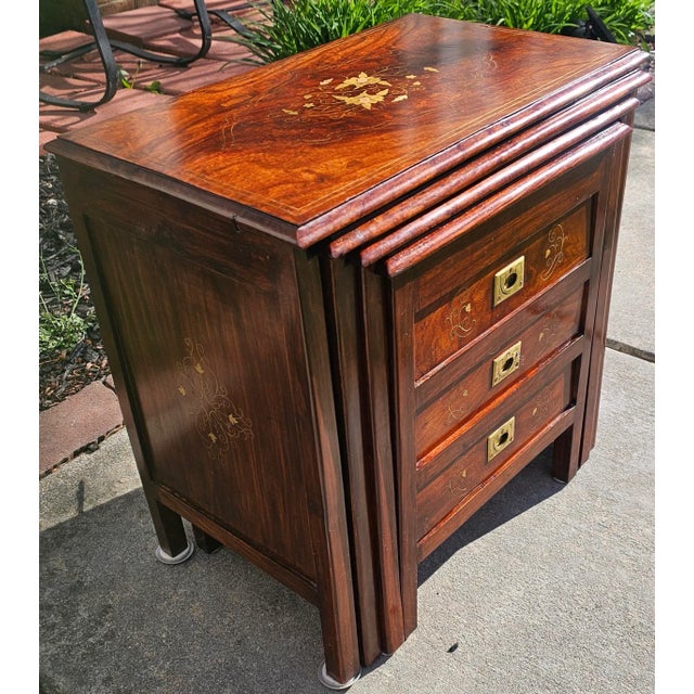 Brown Early 20th Century Rosewood Anglo Indian Campaign Style Nesting Chest Tables For Sale - Image 8 of 9