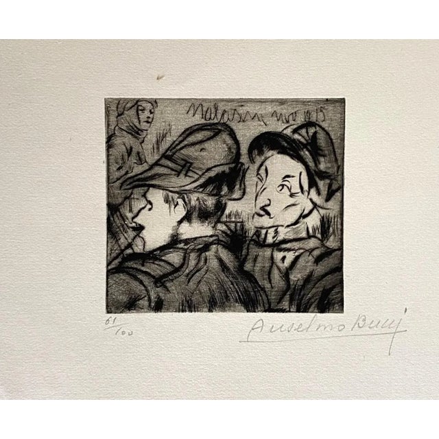 Military'' 1917s is a beautiful print in etching technique, realized by Anselmo Bucci (1887-1955). Hand signed. Numbered...
