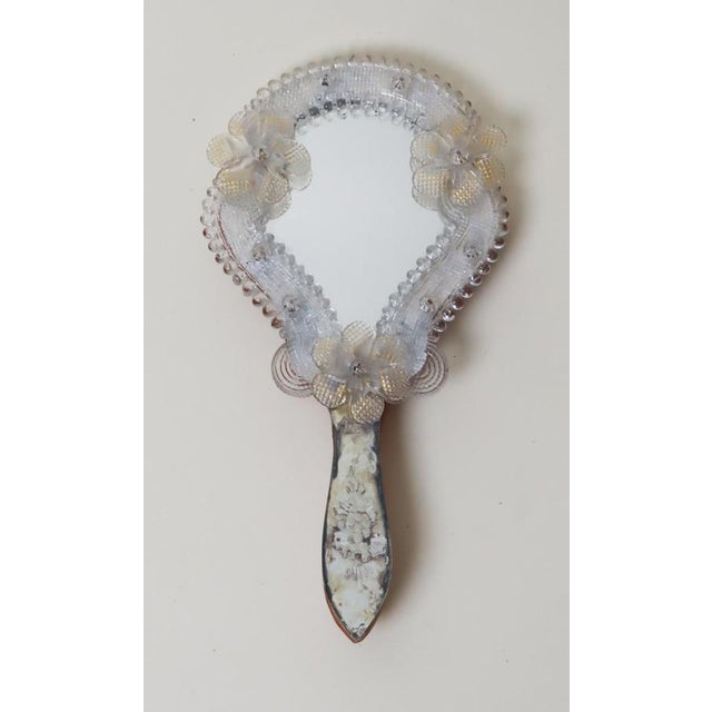 Venetian Floral Murano Glass Hand Mirror, Italy, 1950s For Sale - Image 6 of 12