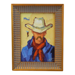 Impressionist Farmhouse Western Cowboy Painting Including the Antiqued Gold Wood Frame