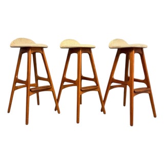 Trio of Model Od-61 Bar Stools by Erik Buch for o.d. Mobler, Denmark, C. 1960's For Sale
