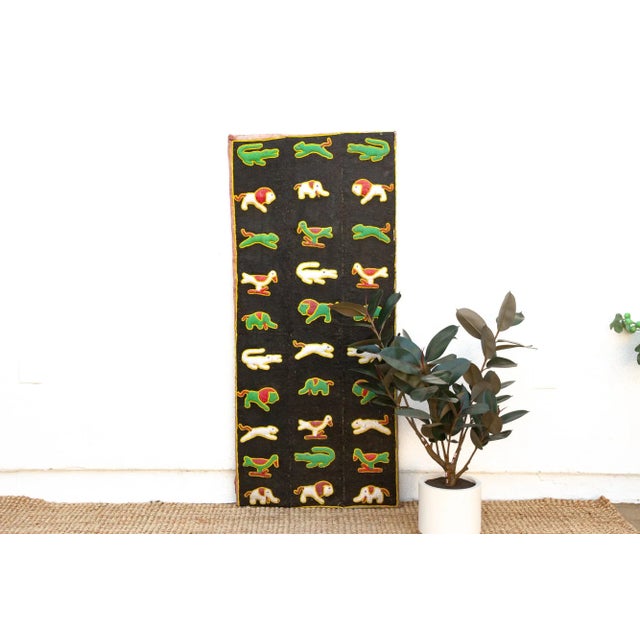 Embark on a Visual Safari with this Beaded Wall Panel: This impressive vintage beaded wall panel, standing tall at 70...