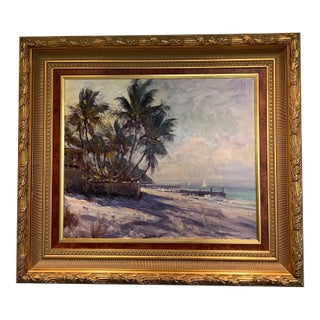 2000s "Naples Pier, Naples Florida" Beach Landscape Oil Painting by Robert Charles Gruppe, Framed For Sale