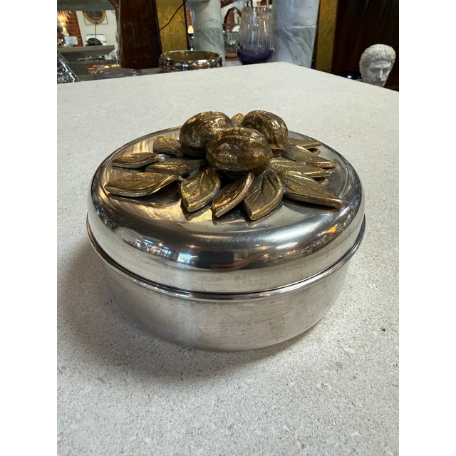 Vintage Brass Lemon Lid Box on Chrome Base For Sale - Image 4 of 8
