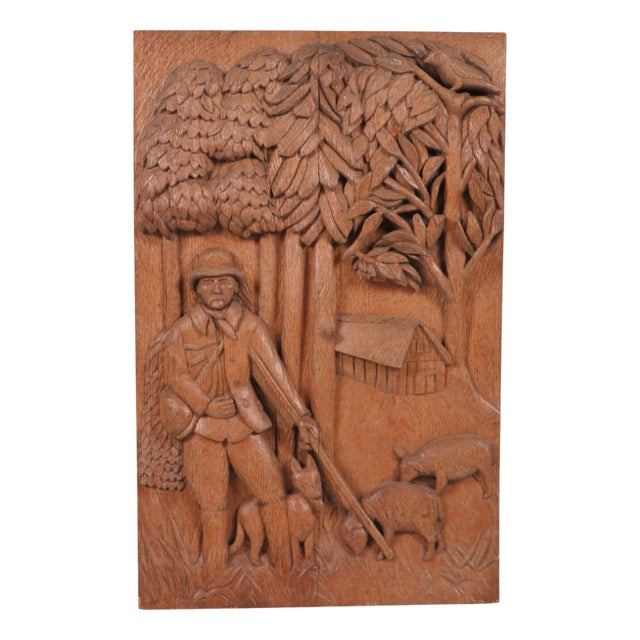 Hand-Carved Oak Wall Decoration, 1989 For Sale