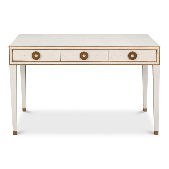Art Deco Art Deco Shagreen Writing Desk in White with Brass Ring Pulls For Sale - Image 3 of 12