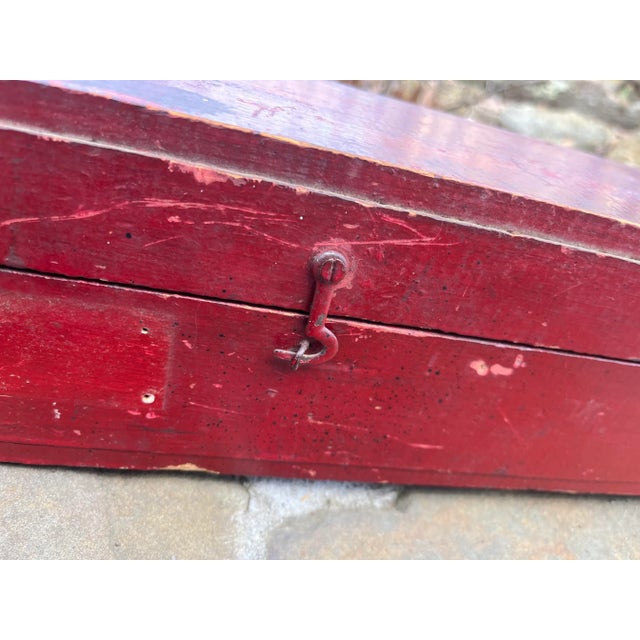 Vintage Primitive Red Wooden Toolbox Early 20th Century For Sale - Image 4 of 12