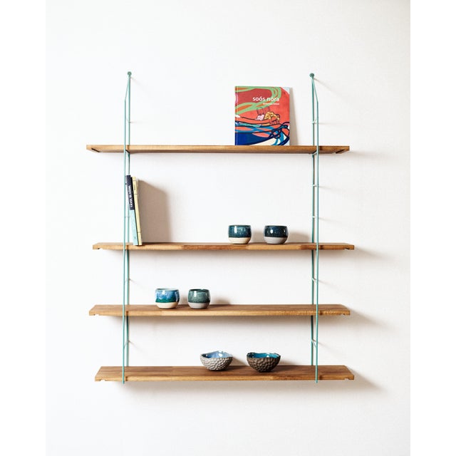 String Shelves with Wooden Shelves, 1970s For Sale - Image 4 of 4