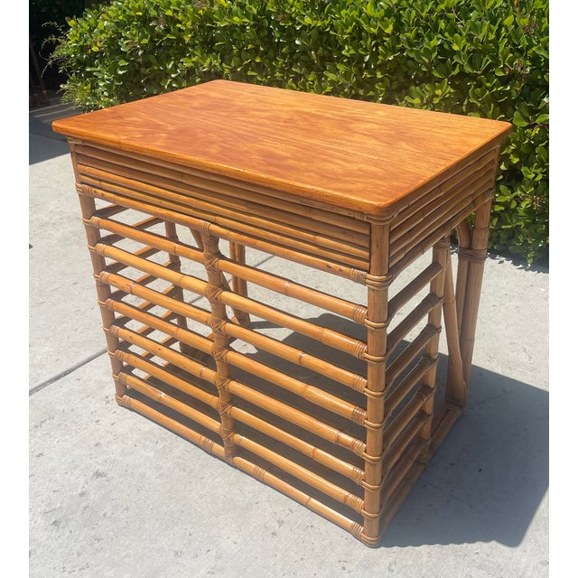 Vintage Stacked Rattan Desk or Entry Table, Paul Frankl Style For Sale - Image 9 of 14