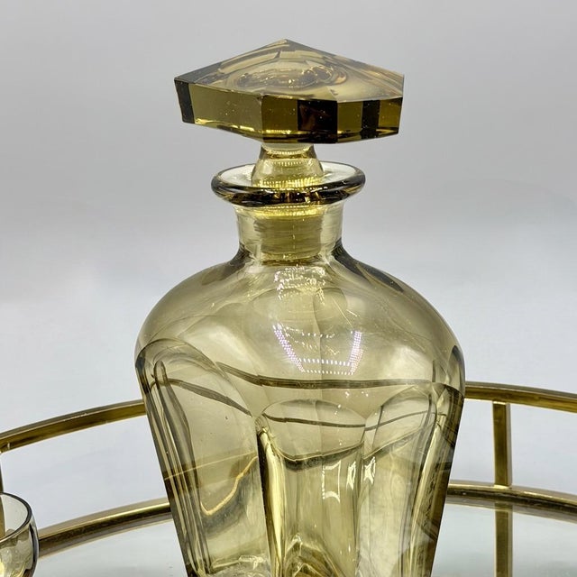 Mid-Century Modern Amber Glass Decanter and Six Liqueur Glasses, 1950s, Set of 7 For Sale - Image 6 of 17