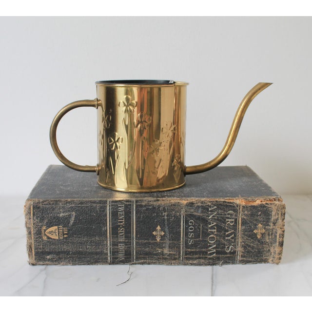 Vintage Brass Watering Can W/ Floral Motif For Sale - Image 4 of 11