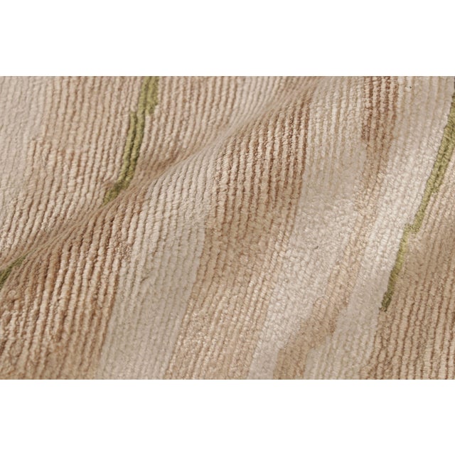 Cream Rug & Kilim’s Modern Geometric Striped Beige-Brown Cream and Green Silk For Sale - Image 8 of 10