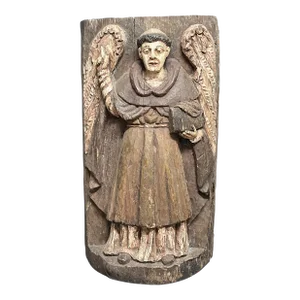 Mid 20th Century Carved Solid Wood Religious Polychrome San Vicente Ferrer Wall Plaque