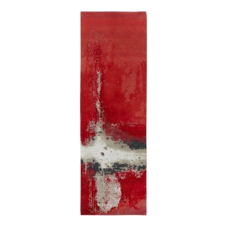 Rug & Kilim’s Modern Abstract Runner Rug, Bold Red With Silver Abstract Pattern For Sale