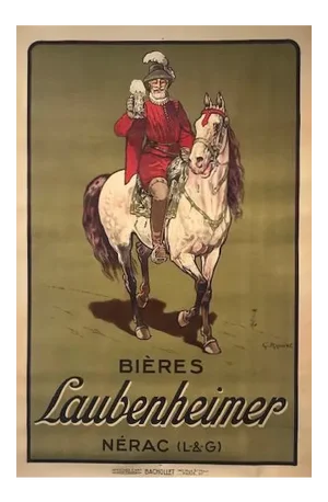 1920s Original French Beer Poster, Bières Laubenheimer (Laubenheimer Beer)
