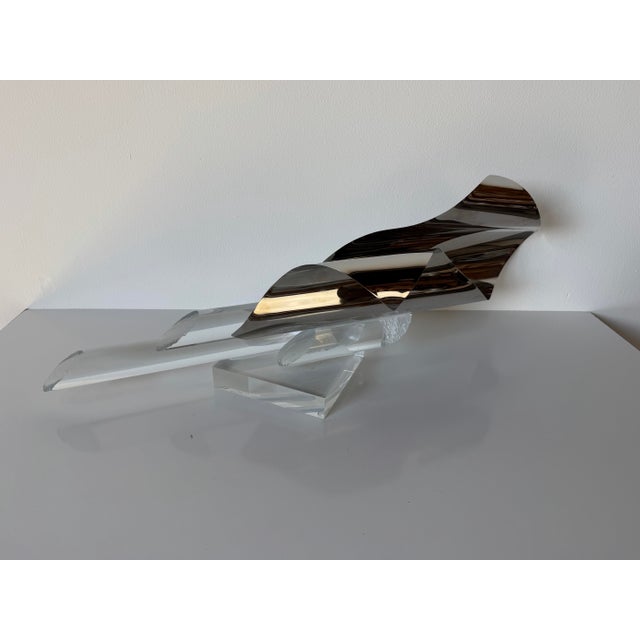 Dan Murphy Mirror Finish Stainless Steel and Lucite Abstract Sculpture, Signed For Sale - Image 9 of 12