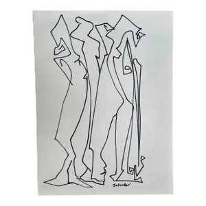 Postmodern Figurative Drawing by Erik Sulander in Ink on Paper, Signed, Framed