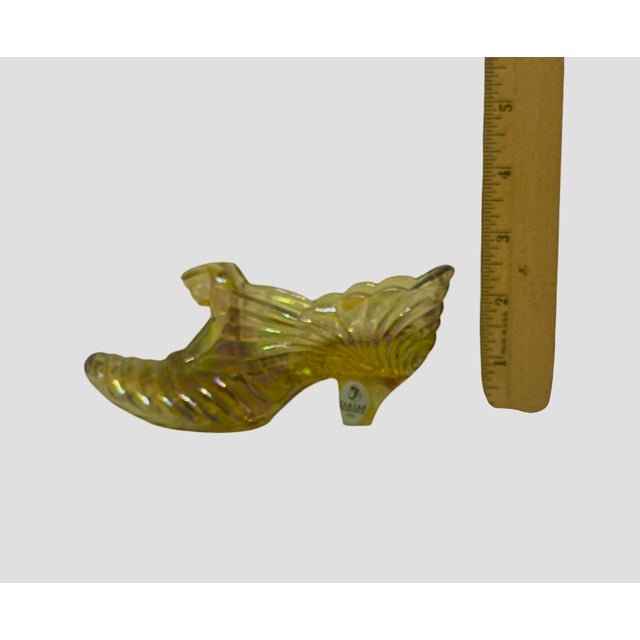 1960s Fenton Iridescent Amber Carnival Glass Cat Head Slipper Shoe Amber Glass Slipper For Sale - Image 10 of 12