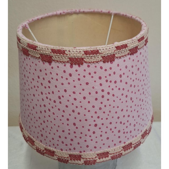 Glass Vintage Table Lamp with Frosted Relief Glass Base and Pink Fabric Shade, 1970s For Sale - Image 7 of 9