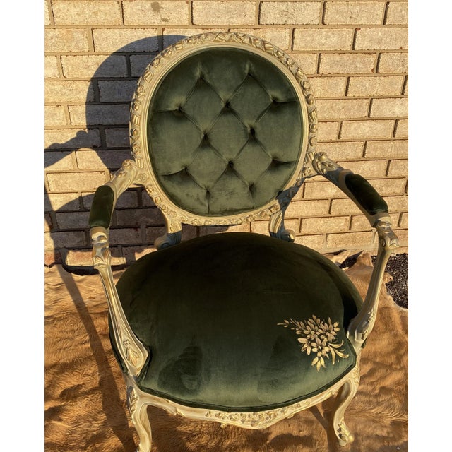 Victorian Victorian Style Green Velvet French Style Arm Chair/Settee For Sale - Image 3 of 8