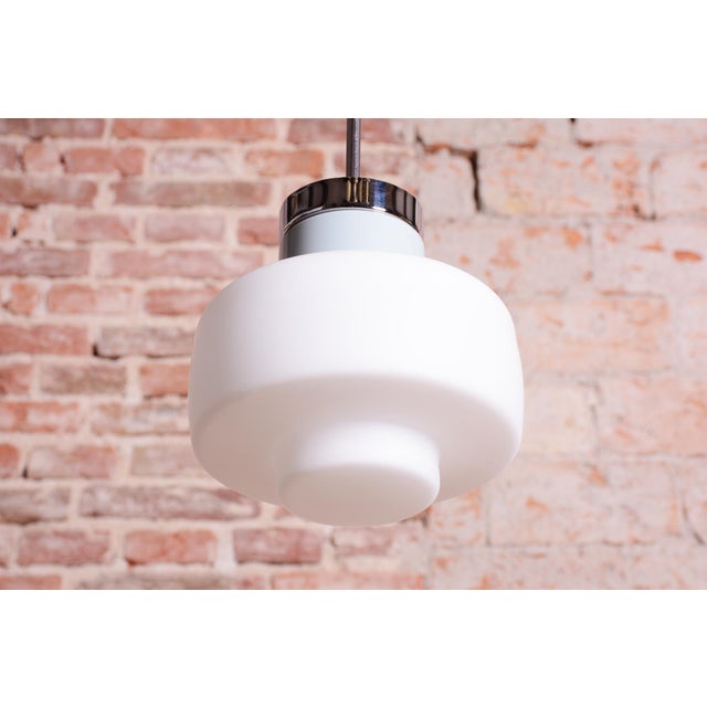 Mid-Century Modern Mid-Century Czech Chrome and Opaline Glass Pendant Light attributed to Lidokov, 1960s For Sale - Image 3 of 12