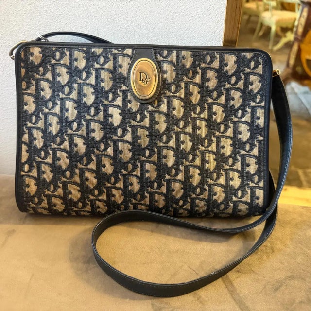 1980s Vintage Trotter Blue Canvas and Blue Leather Christian Dior Crossbody Bag For Sale - Image 16 of 17