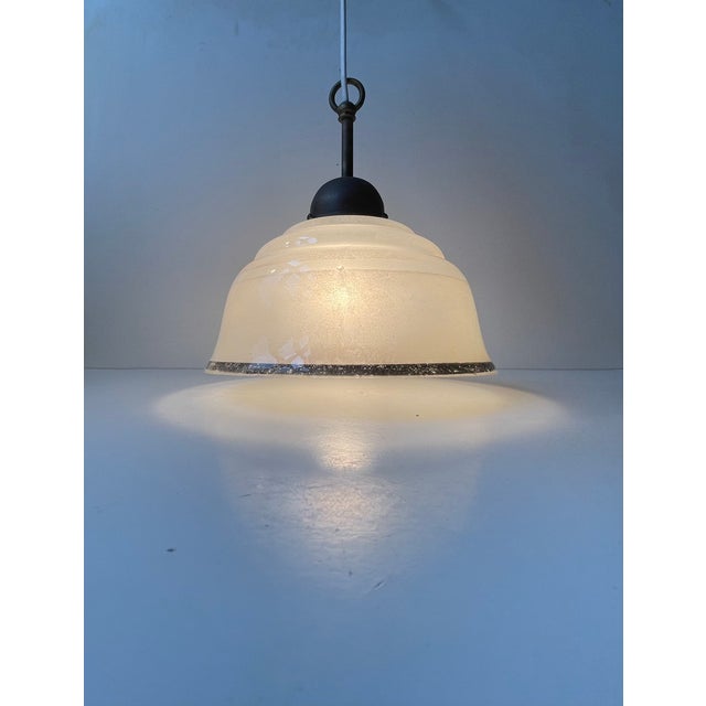 Art Deco Scandinavian Brass & Frosted Glass Pendant Lamp, 1930s For Sale - Image 3 of 10