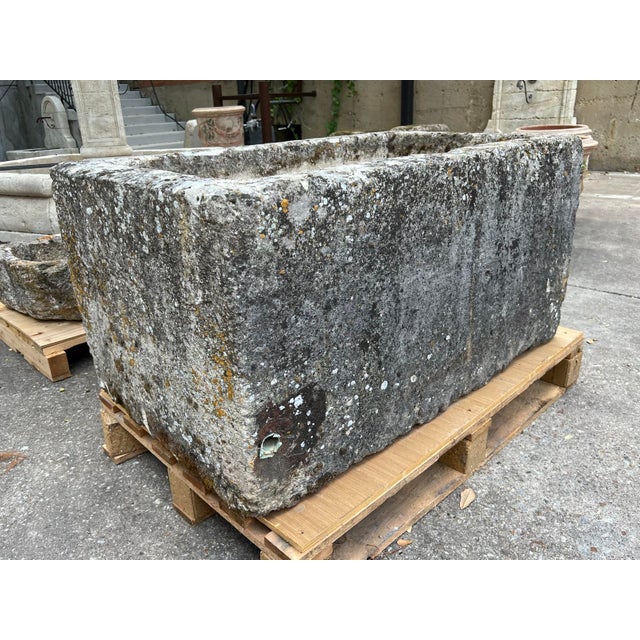 Early 1800s Carved French Rectangular Limestone Trough For Sale - Image 9 of 12