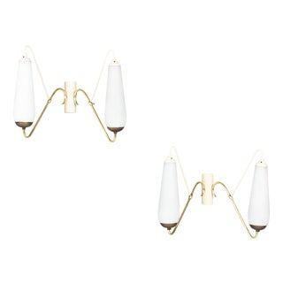 Vintage Wall Lights in Metal and Opaline, 1950, Set of 2 For Sale