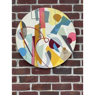 Everything is Right Now by Amy Hutcheson | Oil on round woodcradle Abstract geometric shapes. For Sale
