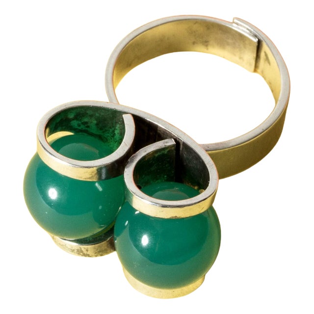 Silver and Chrysprase Ring from Elis Kauppi, 1960s For Sale