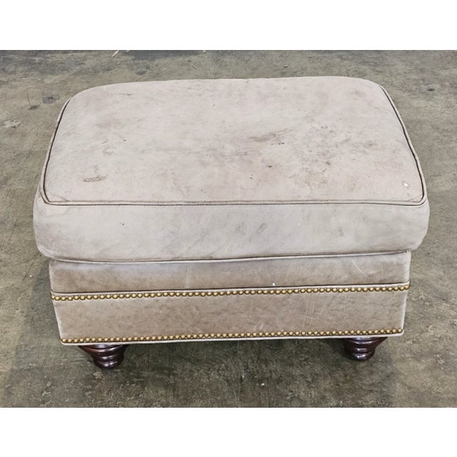 Tan Hancock & Moore Tufted Tan Leather Club Chair Arm Chair W Match Ottoman For Sale - Image 8 of 11