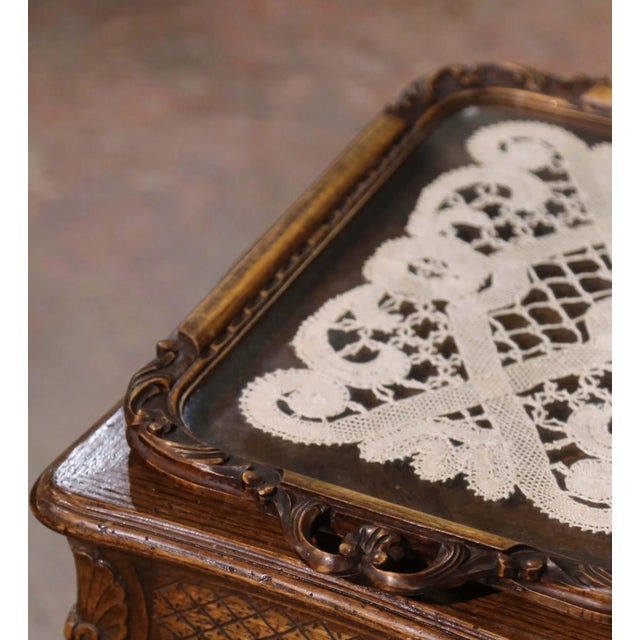 Brown Early 20th Century French Art Populaire Walnut and Glass Serving Tray For Sale - Image 8 of 12