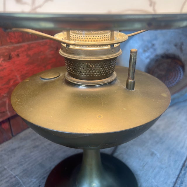 Vintage Brass Electric Lamp With Floral Glass Shade For Sale - Image 12 of 14
