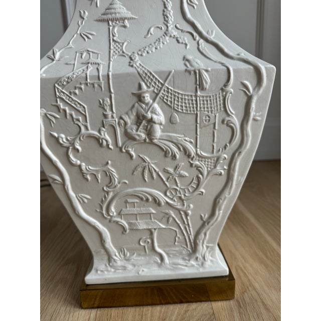 Paul Hanson Paul Hanson Vintage Blanc De Chine Chinoiserie Ceramic Lamps - A Pair With Original Shades For Sale - Image 4 of 9