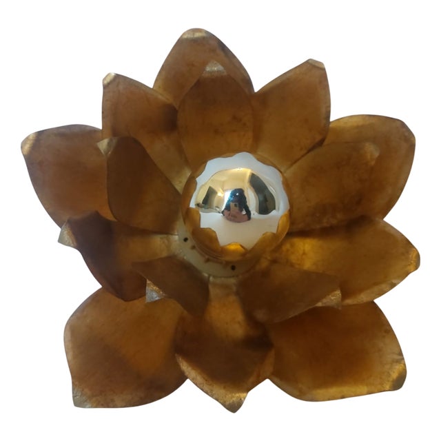 Hollywood Regency Gilt Lotus Wall Sconce, Italy, 1970s For Sale