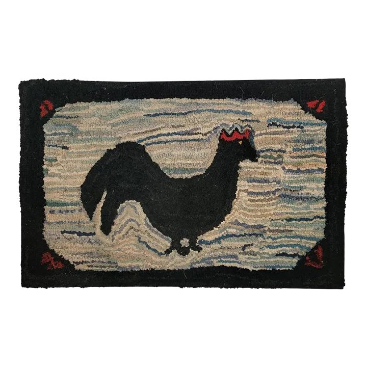 Early 20Th C American Hand Hooked Mounted Rooster Rug | Chairish