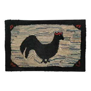 Early 20Th C American Hand Hooked Mounted Rooster Rug