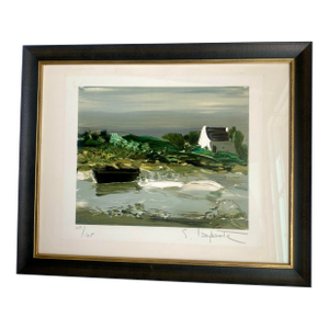 Mid 20th Century Vintage, French Lithograph, Laporte, Brittany Coast Landscape, Framed
