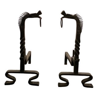 Dragon Chimney Stackers in the style of Gilbert Poillerat, France, 1930s, Set of 2 For Sale