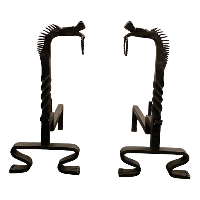 Dragon Chimney Stackers in the style of Gilbert Poillerat, France, 1930s, Set of 2 For Sale