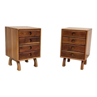 Pair of Circa 1970's Bruce McQuilkin Hand Crafted Wood Nightstands For Sale