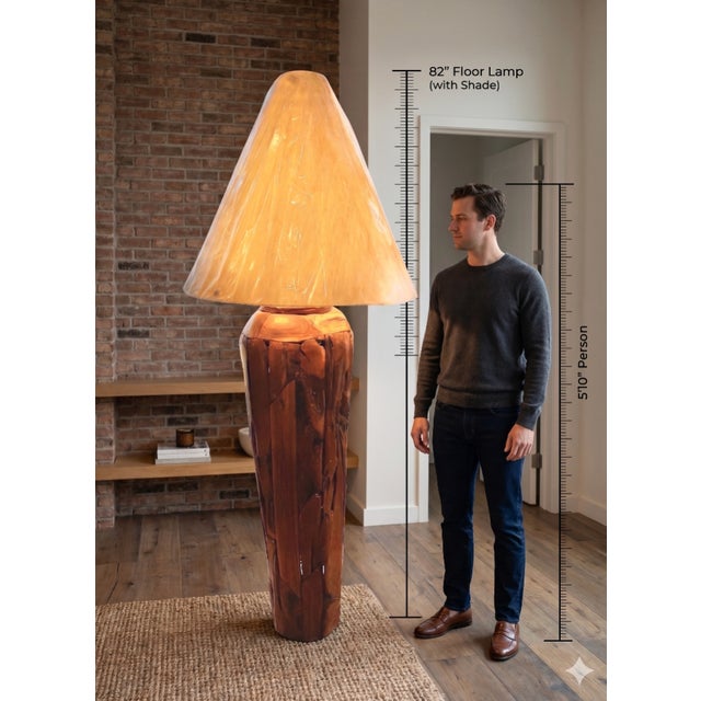 Late 20th Century Monumental Teak Root Floor Lamp With Burmese Silk Shade For Sale - Image 13 of 17